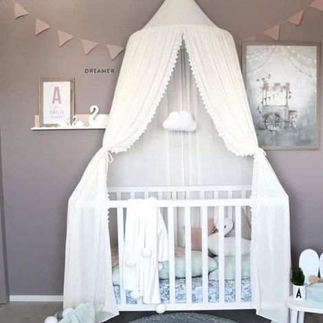 Dôme Moustiquaire Ciel de Lit Grande Bébé Baldaquin Rideau de Lit pour Enfant anti-insectes Tente de Jeux Décoration Chambre -Blanc (1/4)