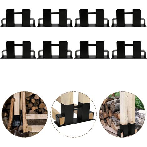 EINFEBEN 8x Aide à l'empilage du bois acier enduit, noir, abri en bois bricolage pour bois équarri, stockage du bois 8 pièces (1/7)