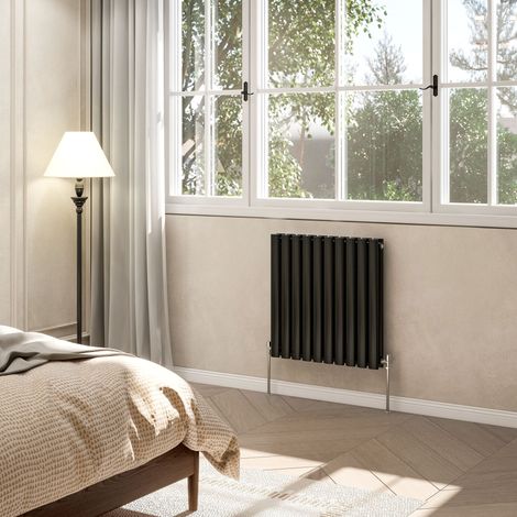 AVER-GROWTH Black Radiator Horizontal Oval Column Double Panel Rad 600x590mm (1/5)