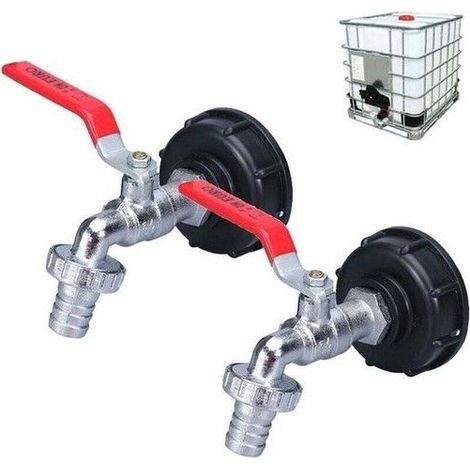 Robinet pour cuve 1000L - PZCC - Récupérateur d'eau de pluie - 2 pièces - Laiton et plastique PP - Résistant au gel (1/4)