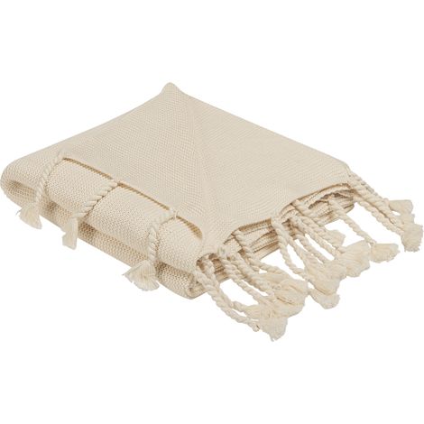 Manta de algodón beige 125 x 150 cm para cama sofá sillón estilo boho Nazilli