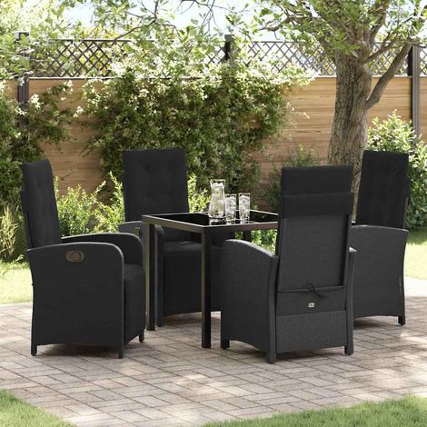 vidaXL Garten Essgruppe mit Kissen 5 pcs Schwarz Poly-Rattan (1/5)