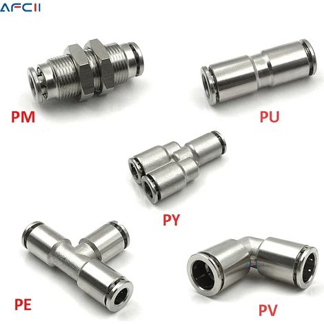 Raccord de tuyau d'air pneumatique (PM-4mm) en laiton nickelé, raccord rapide, embout en métal PU, PV, PE, PM, PY (1/5)