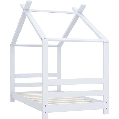 Lit simple Cadre de lit d'enfant Blanc Bois de pin massif 70x140 cm