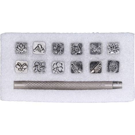Lot d'outils de marquage du cuir 12 pièces, tampons animaux et végétaux, design original, fabrication artisanale DIY, motif raffiné (1/5)