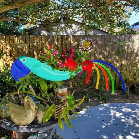 Pot À Fleurs En Métal - Forme D'Oiseau Volant - Parrot - Pour Extérieur Jardin Balcon - Taille L - Bleu (1/5)
