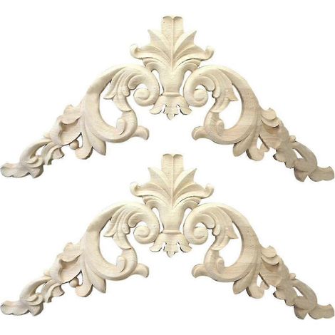 Lot de 2 appliques d'angle sculptées en bois d'hévéa (15 x 15 cm), finition exquise, non peintes. (1/5)