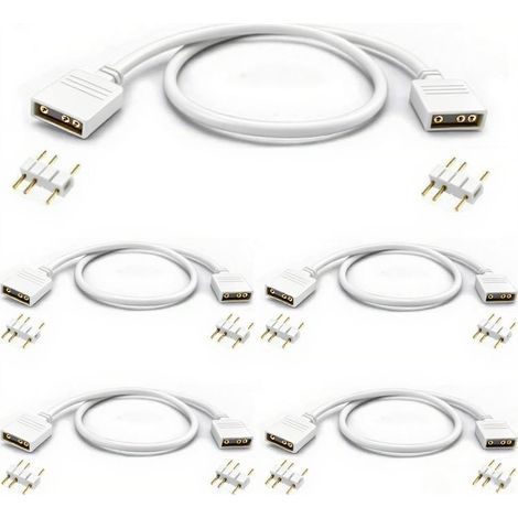 cables divisores ARGB de 5 V y 3 pines, cables de extensión de 3 pines, divisor de ventilador hembra a hembra para ventiladores de PC RGB y tiras LED (30 cm, blanco) (1/5)