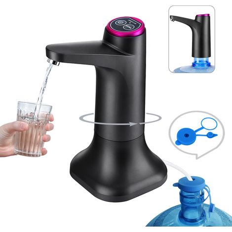 Distributeur d'eau rechargeable USB-C avec pompe, versement automatique en une seule touche pour bonbonnes de 5 gallons, portable pour la maison, le bureau et l'extérieur, noir. (1/5)