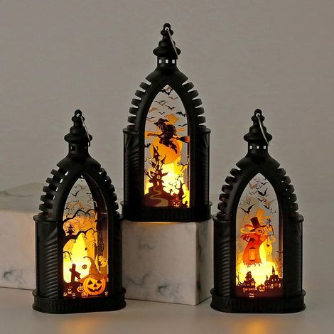CCYKXA3 Pièces Lanterne Halloween LED Bougie Exterieur avec Batterie Lanterne Citrouille Sorcière Geist Decoration Halloween Exterieur Interieur a Suspendre (1/5)