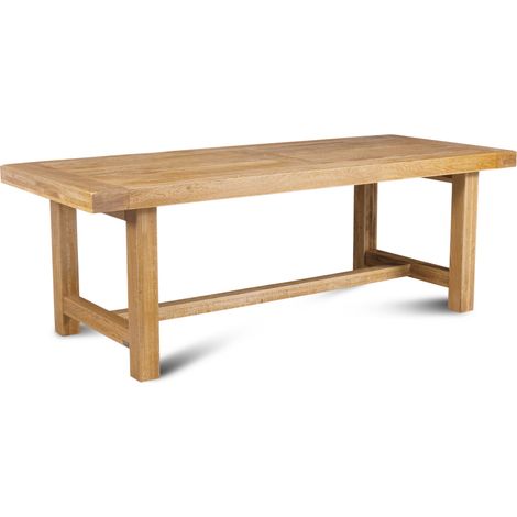 Hellin – Table de ferme en chêne massif L220 – Capacité 12 à 16 personnes – Assemblage traditionnel tenon-mortaise – Finition semi-antiquaire