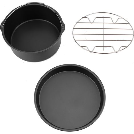 Eosnow 8''3 in 1 Multifunktions-Luftfritteusen-Zubehör-Set, Brotregal, Kuchenfass, Pizzapfanne (schwarz)