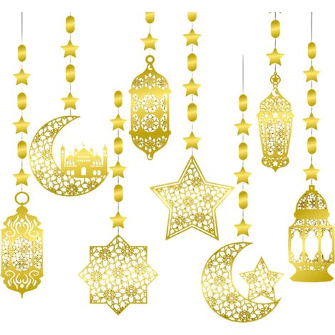 Guirlande Suspendue Étoile Lune - Décoration Ramadan Eid - pour Intérieur Extérieur - 8 Pièces (1/5)