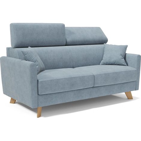 Francy Schlafsofa mit verstellbaren Kopfstützen aus abwaschbarem Stoff T17 180 cm (mat. 140x197) Pastellblau