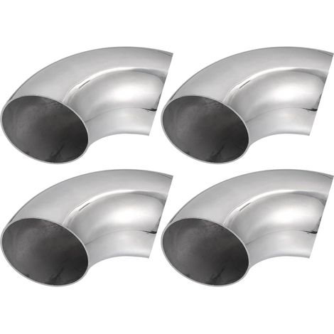 Tube De Coude D'Échappement À 90 Degrés Lot De 4 Argent, SS304, Diamètre Extérieur 70 Mm, Épaisseur Paroi 1.5 Mm, Universel, Pour Système D'Échappement (1/5)