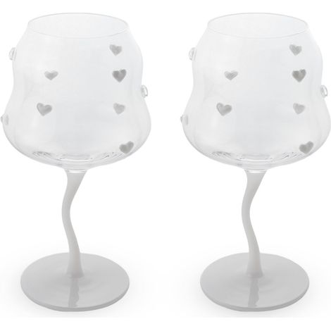 WD LifeStyle Set 2 Calici Cocktail 450 Ml Decoro Cuori Bianchi