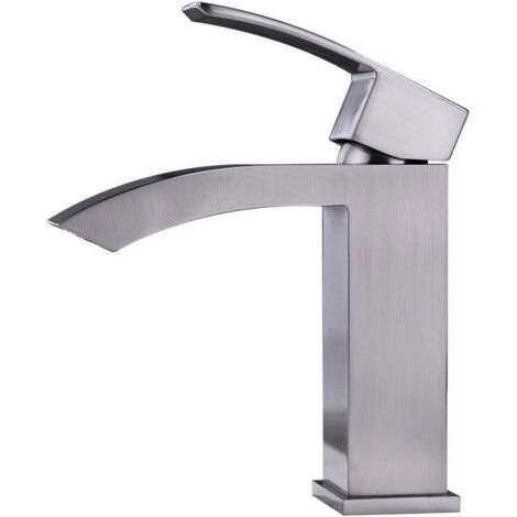 304 Stainless Steel Low Profile Waterfall Lavatory Faucet, Single Hole Installation, Lift Handle, Silver (1/5)