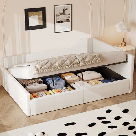 DESVIAE Lit de jour rembourré avec rangement 140 x 200 cm beige en MDF et contreplaqué (1/5)