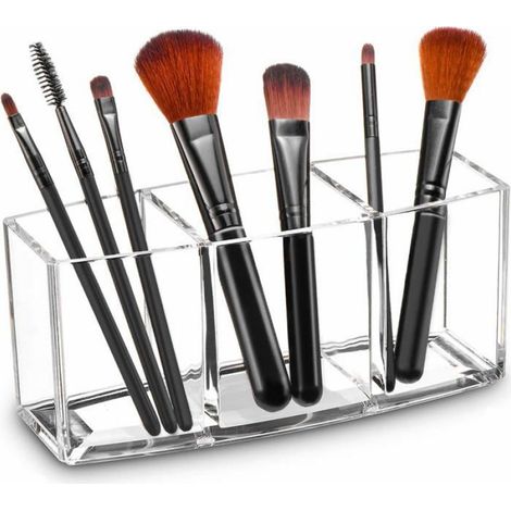1 Porte-pinceaux Acrylique,Transparent,3 Compartiments,Rangement Cosmétiques,Bureau Salle de Bain (1/4)