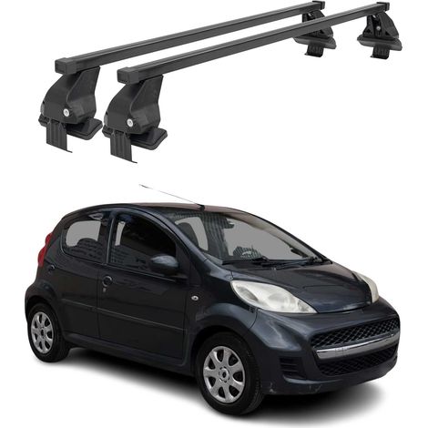 OMAC Dachträger Querträger Stahl für Peugeot 107 2005-2014 – Abschließbar – City-Crash-getestet – DIN 75302:2019 – ISO/PAS 11154:2006 – Max. 50 kg Schwarz (1/5)