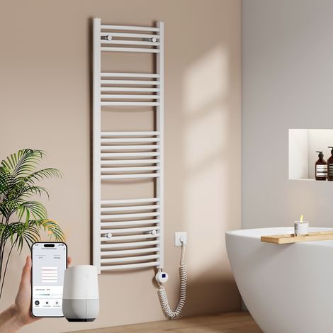 EMKE Elektrischer Handtuchheizkörper 140 x 50 cm 600 W Weiß Badheizkörper WLAN-Steuerung, Alexa & Google Home, 7-Tage-Programm