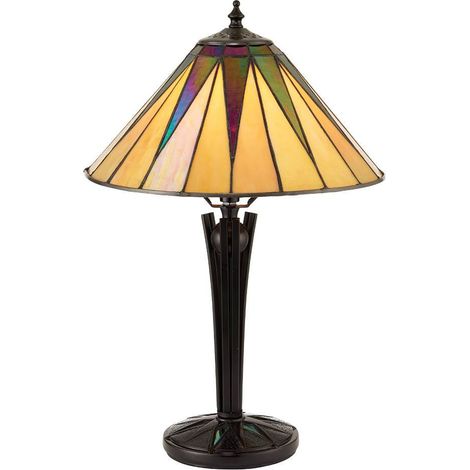 Interiors Dark Star - Lampada da tavolo piccola 1 luce nera, vetro stile Tiffany, E14 (1/4)