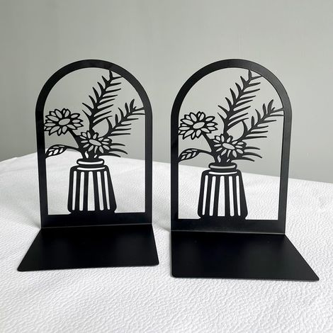 Vase Book Ends, Bookends - Metal Book Ends for Shelves,  Bookends Decorative Unique, Heavy Duty Book Holder for Home Office (Sunflower)