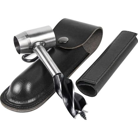 Perceuse à Main Pour Le Travail Du Bois, Perceuse De Survie Manuel avec étui en cuir, Tarière Manuelle Bushcraft Outils, Camping Punch Tool Wood Drill Outdoor Hand Drill Set (Le noir)