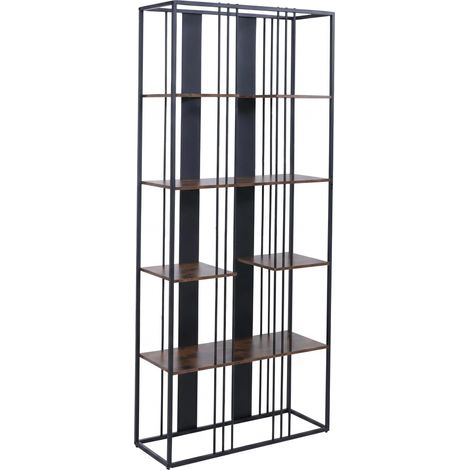 étagére HWC-P12, bibliothéque haute, métal industriel mélaminé certifié MVG 180x80x31cm - noir, brun (1/5)