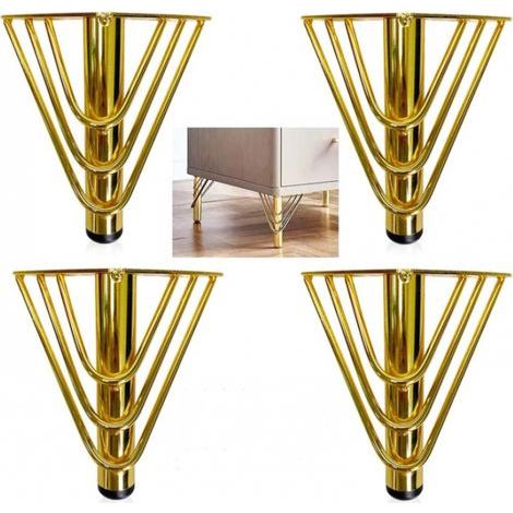 4 Pieds de Meubles Metal Doré, Pied Canapé de Rechange de 15cm Moderne, Pied pour Table Basse, Meuble TV, Protection du Sol+Base Silencieuse Antidérapante (1/5)