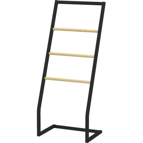 Porte-serviette Porte-serviettes sur pieds en bambou et acier avec 4 barres support 40,5L x 28l x 98H cm - noir et naturel