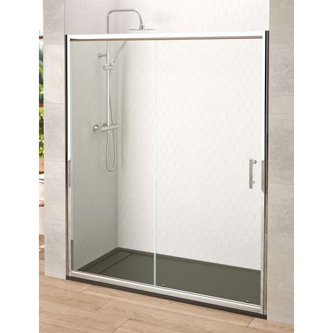 Mampara de Ducha Frontal - 1 Hoja Fija + 1 Puerta Corredera - Modelo Chiana 2 (Adaptable de 107 a 110 cm) (1/3)