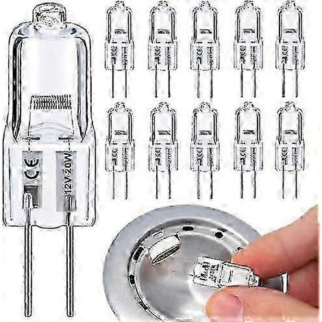 Ampoules halogènes G4 20 W, lot de 10, blanc chaud 2800 K, dimmables, longue durée de vie, 12 V, ampoule halogène G4 à deux broches, flux lumineux élevé de 300 lm. (1/5)
