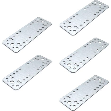 Plaque de Connexion Plate - Lot de 5 - Acier Galvanisé - Renfort Structurel Robuste - Charpente et Menuiserie - 140x55x2,5mm (1/5)