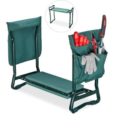 BUNTHAUS Agenouilloir,coussin moelleux, 2 sacs,pliable, aide genou, travail jardin, jusqu’à 150 kg,HlP 49x58x27,5cmvert (1/5)