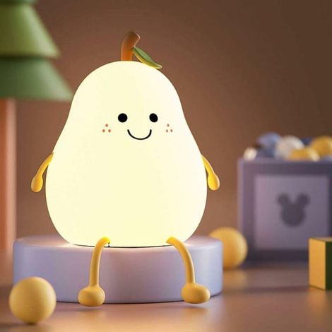 Veilleuse Enfant Forme Poire, Lampe LED 7 Couleurs avec Minuterie, Rechargeable par USB, Lumière Douce pour Nuit, Idée Cadeau Chambre Bébé (1/5)