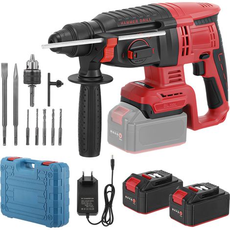 Marteau perforateur sans fil 20 V SDS Plus sans balais avec embrayage de sécurité 12J Énergie d'impact 4 modes de fonctionnement Régulation de la vitesse Matériaux de construction 2 x (1/5)
