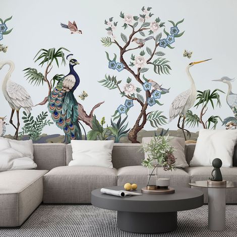 Papier peint panoramique - Fleurs Oiseaux - 130 cm x 65 cm (1/4)