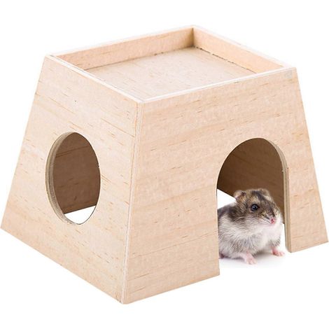 Maison en bois pour hamster, sans fond, cachette idéale pour les petits animaux, notamment les hamsters nains (1/4)