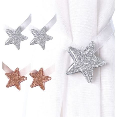 Mokinga Embrasse Rideau Aimantee, Boucle De Rideau Aimant Acrylique De Style étoile 4 Pièces, Pas Besoin dInstaller des Sangles De R (1/4)