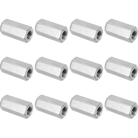 Ecrou Long M10 x 1.5 de Pas Écrou Hexagonal en Acier Inoxydable 304, 12Pcs 35mm/ 1.4" Longueur Raccords de Tige Filetés Grossiers, Écrous de Couplage, Ton Argent (1/5)