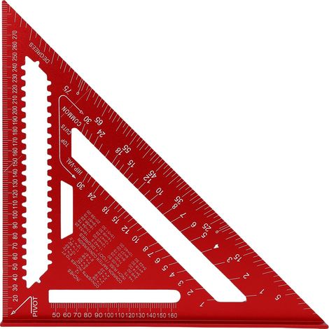 Équerre de charpente en aluminium de 30 cm (12 pouces), outil de traçage pour le travail du bois et la menuiserie, triangle en métal, rapporteur d'angle rouge (1/5)