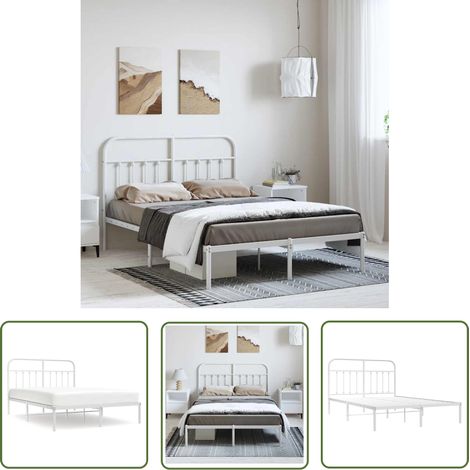 The Living Store Cadre de lit métal sans matelas et tête de lit blanc 150x200 cm - Cadre De Lit - Lit Double - Lit Metal - Lit Blanc - Meuble Chambre (1/5)