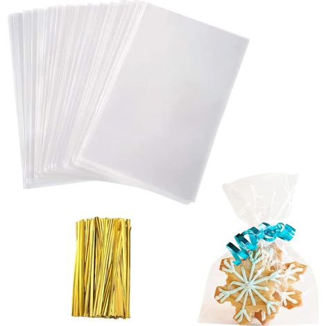 Sachets Cellophane pour Friandises, Sachets Cellophane 4 x 6 Pouces avec Attaches, 100 Pièces Sachets Cadeaux Transparents, Petits Sachets pour Biscuits, Bonbons, Desserts, Snacks
