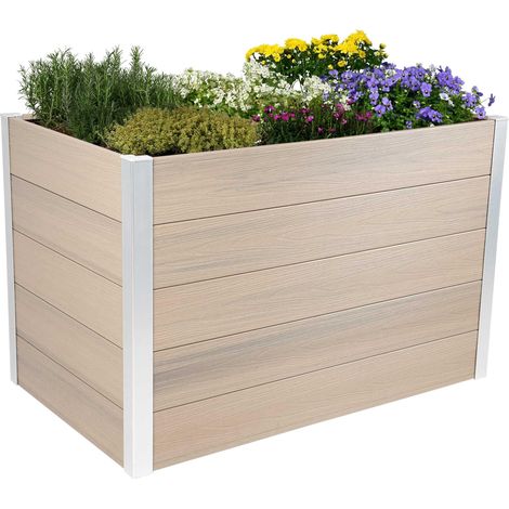 Jardinière surélevée en Bois Composite WPC pour Le Jardin - Jardinière surélevée Aspect Bois idéale pour piments et légumes - 115 x 70 x 75 cm - Argenté (1/4)