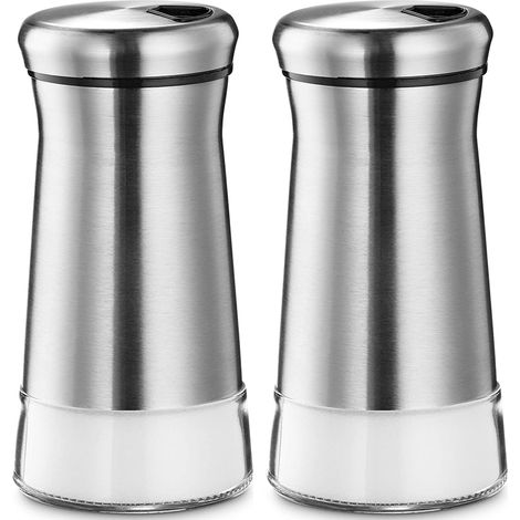 Moulin à Sel et Poivre - En Verre et Acier Inoxydable - Bouchon Visé Étanche - Fond Transparent pour Identification - Lot de 2 (1/5)