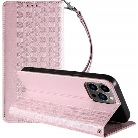 Custodia con cinturino magnetico per iPhone 14 Plus, cover a libro, portafoglio, mini cordino, supporto, rosa (1/5)