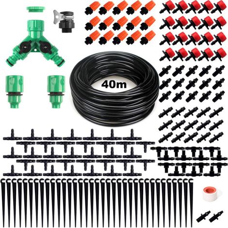 Sistema de riego de 158 piezas, manguera de 40 m, aspersor de goteo ajustable, kit de ahorro de agua de fácil montaje (jardín, invernadero, flores, terraza).