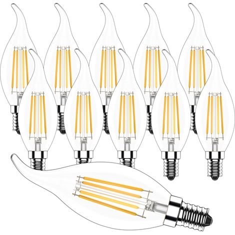 Ampoule LED E14 Dimmable,E14 Ampoule Flamme 4W,C35 Lampe Bougie Filament,Blanc Chaud 2700K Ampoule Edison Retro,Forme de Bougie,400LM pour Décoration,10 Pièces (1/5)