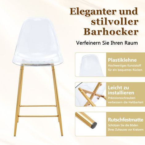 Set de 4 Tabourets de Bar Transparents, Piètement Métal Argenté/Doré/Noir, Chaises Modernes pour Cuisine, Comptoir ou Salle à Manger (Sans Table) (1/5)